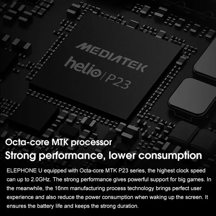 ELEPHONE U 6GB RAM 128GB ROM Helio P23 MTK6763 2.0GHz Octa Core 5.99 Inch Corning Gorilla Glass 5 AMOLED 3D Curved FHD+ Screen Dual Camera Android 7.1 4G LTE Smartphone