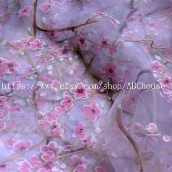 

5yards/lot new fashion style pink flowers on organza lace fabric for evening/wedding dress fabric 120cm