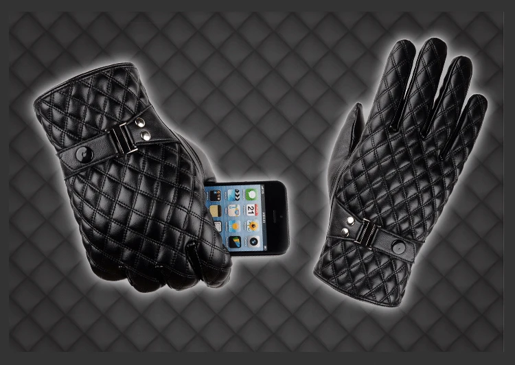 Зимние перчатки мужские черные кожаные перчатки для телефона варежки сохраняющие тепло ветрозащитные перчатки для вождения смартфона