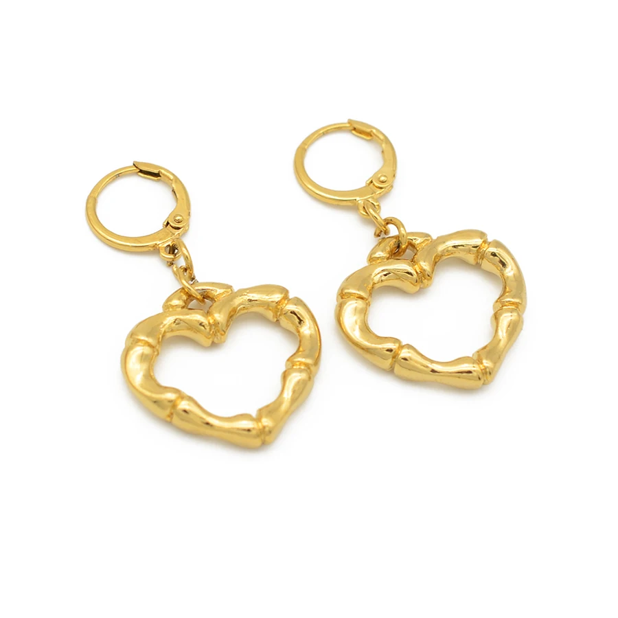 

Anniyo Bamboo Earring for Women Girl Trendy Earrings Heart Bamboo Earrings Gold Color Trendy Jewelry Gifts #070702