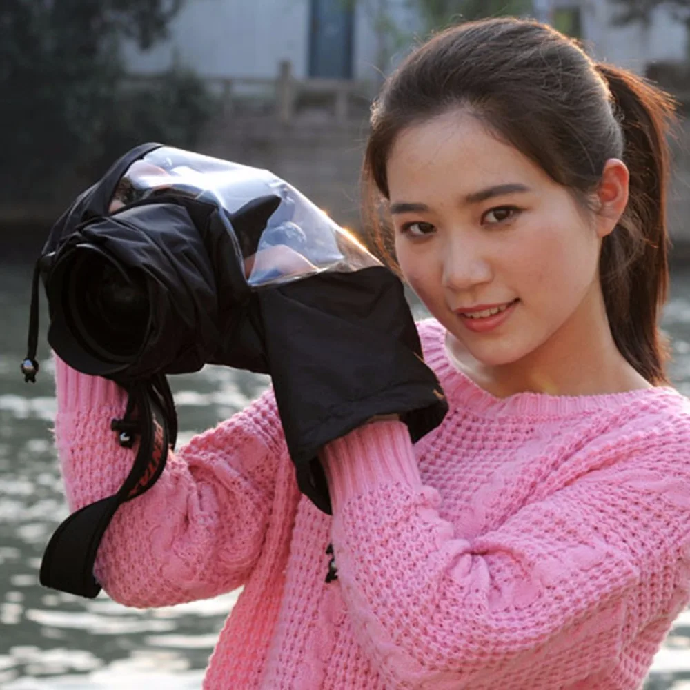 

Practical Waterproof Rain Cover Dust Protection Rainproof for SLR DSLR Camera with Control Rope of Lens Length