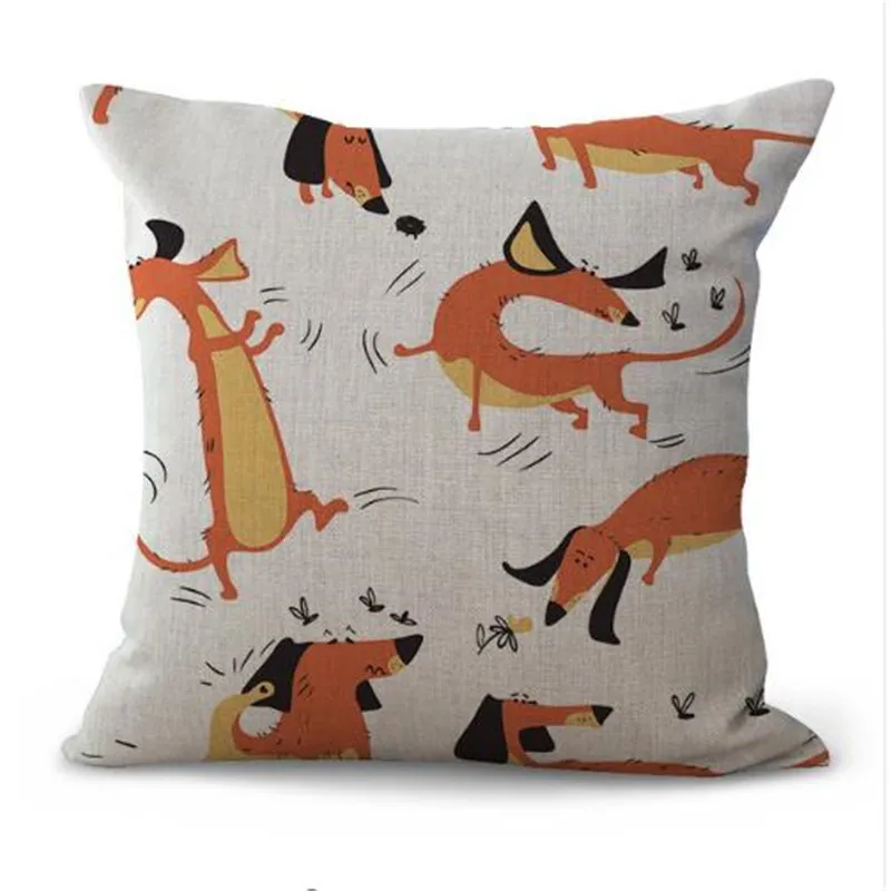Square 18" Cartoon Cute Dog Printed Cotton Linen Home Sofa Decorative Throw Pillow Cushion Cover Outdoor Decor