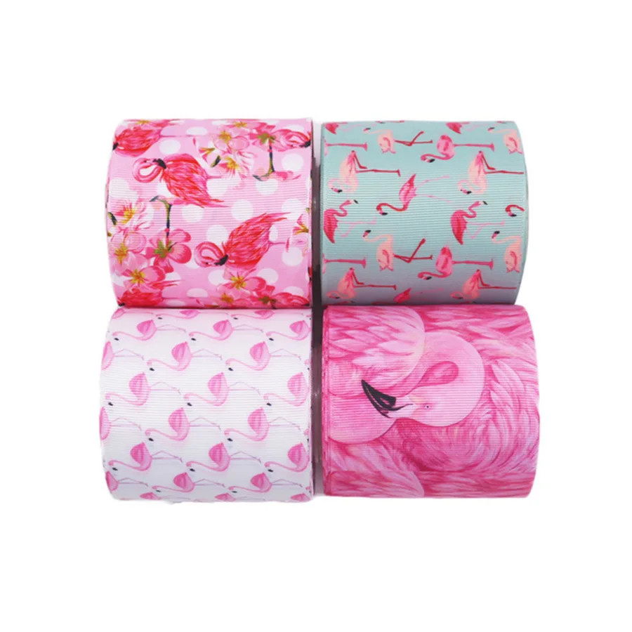 50yards/roll Fashion Flamingo Ribbon Grosgrain Hot Printed Tape Handmade Headband Bows DIY Festival Decorative Ribbons 7.5cm | Дом и сад