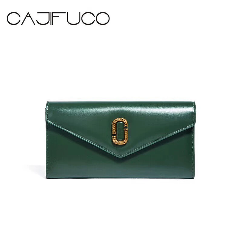 

CAJIFUCO Vintage Women Long Wallet Genuine Leather Credit Card Holder Wax Paper Envelope Card Wallet Purse Portomonee Carteira