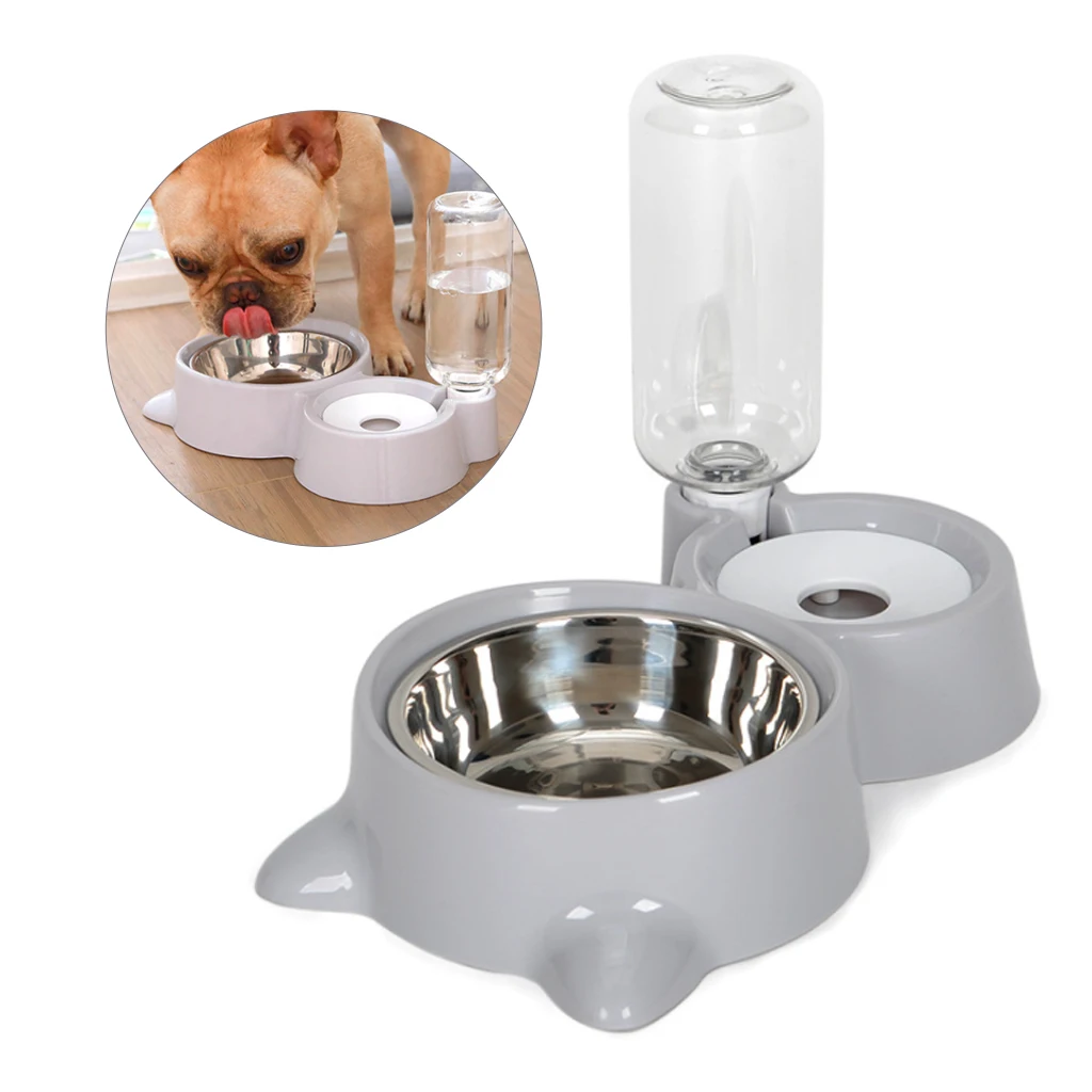 

Cute Pet Food Container Non-Slip Dog Bowl 2 In 1 PP Stainless Steel Automatic Water Dispenser Feeder Pet Dog Cat Drinker Hot
