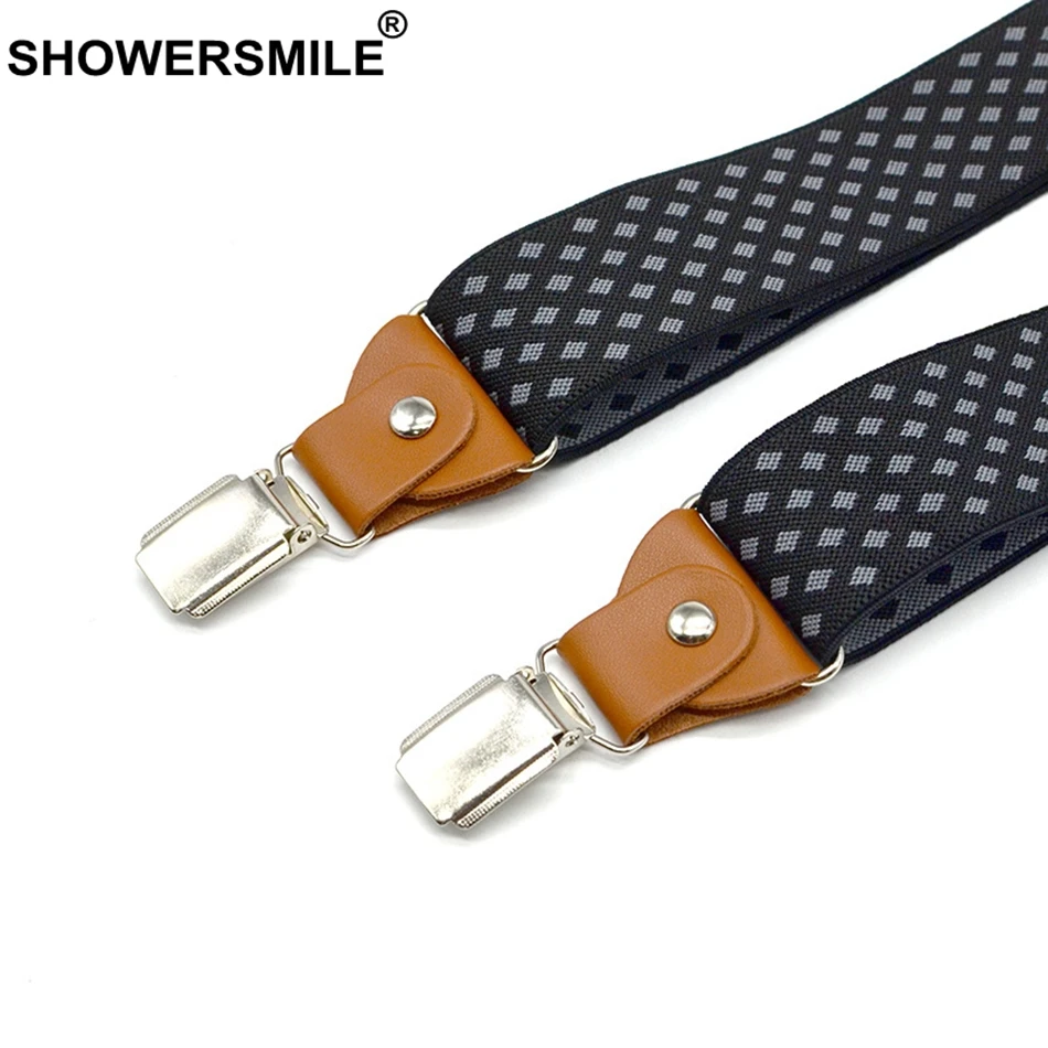 SHOWERSMILE мужской пояс для брюк, подтяжки в клетку, эластичный, 3 зажима, Y Back Pants, ремень 120 см размера плюс, подтяжки, черные мужские подтяжки