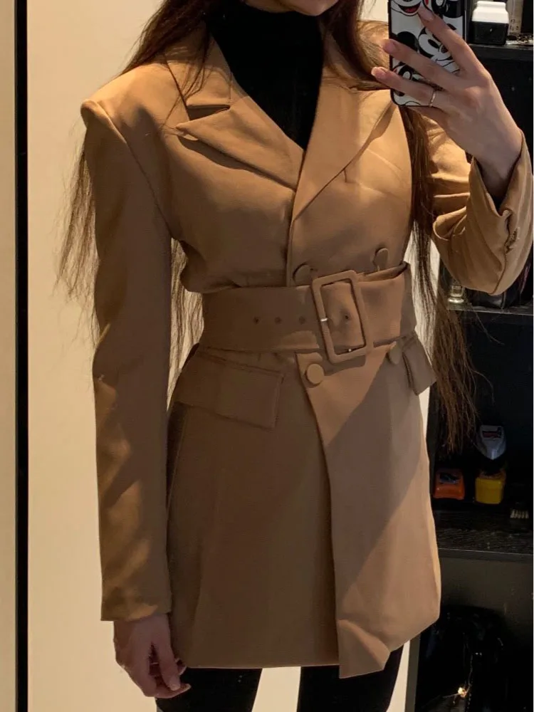 Мода Za 2019 для женщин хаки повседневное демисезонный куртка Женский Элегантный регулируемый пояс с Длинным Рукавом casaco feminino