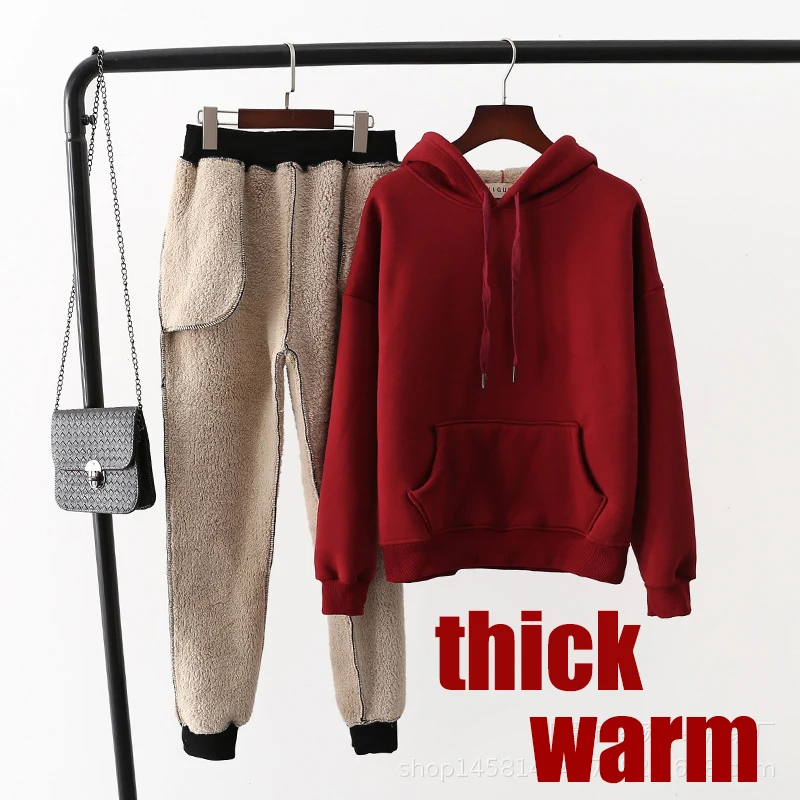 

Zerlos Winter Women Knit pants set Sweatshirt+Pants two piece set Women Casual Knitted thick super warm tracksuit Sporting Suits