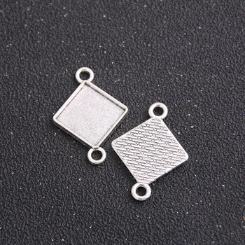 

5pcs/lot 20mm Inner Size Antique Square Style Double Hole Cabochon Connector + Glass Base Setting Charms Pendant