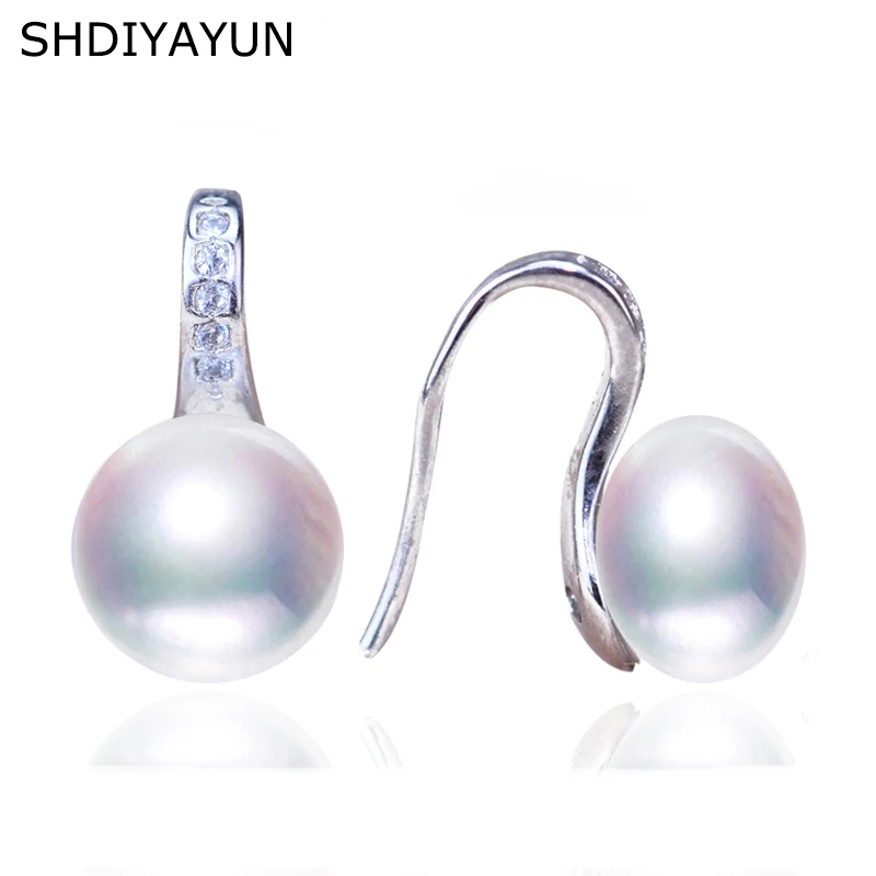 

SHDIYAYUN 2019 Fine Pearl Earrings Natural Freshwater Pearl Zircon Stud Earring 925 Sterling Silver Jewelry For Women Ear Hook