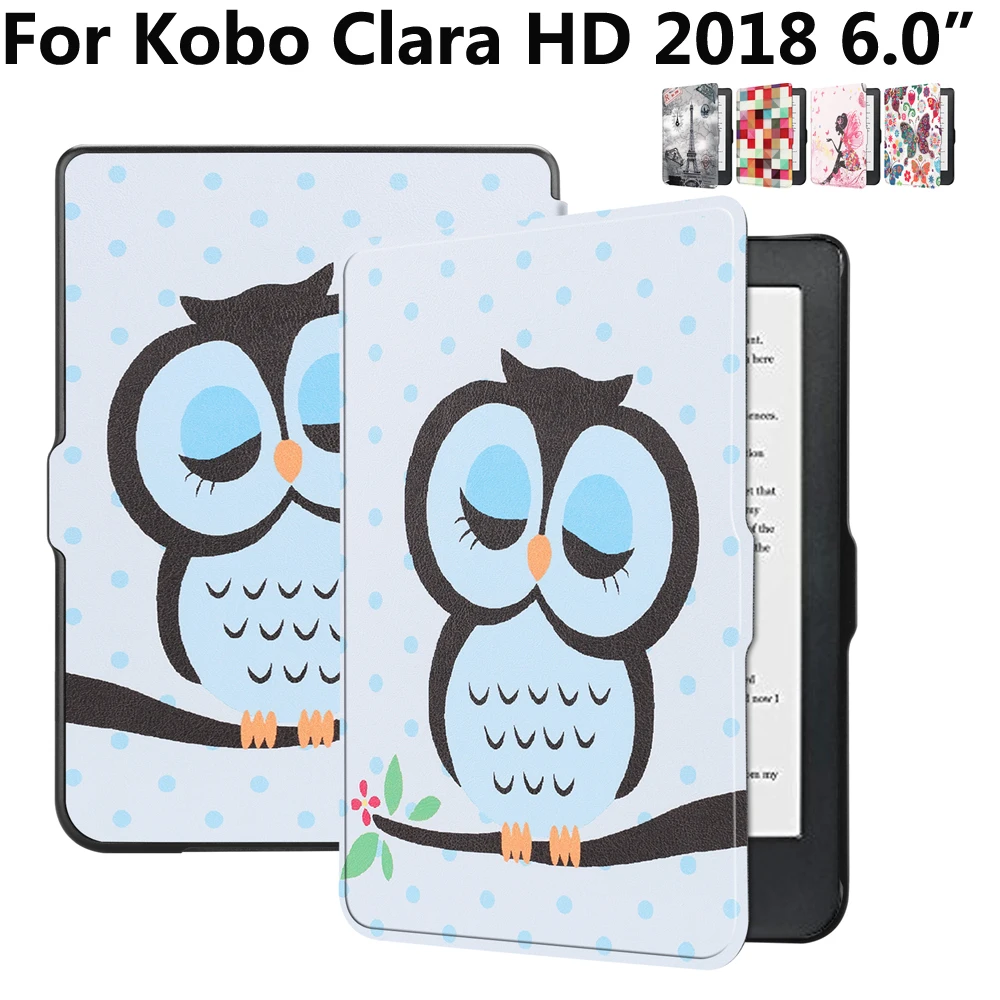 

Owl Cartoon Magnet Smart Sleep Wake Case for Kobo Clara HD 2018 6.0 Slim Light Flip Shockproof Cover for Kobo Clara HD 2018 6"