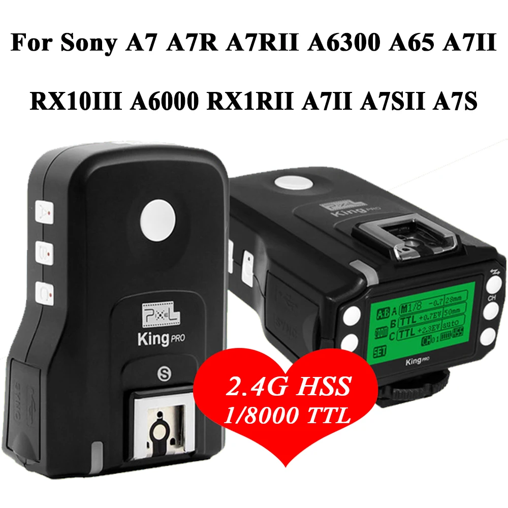 

Pixel King Pro Flash Transceivers Kit for Sony Mi Shoe Cameras A7 A7R A7RII Wireless Remote 2.4G TTL 1/8000S HSS Flash Trigger