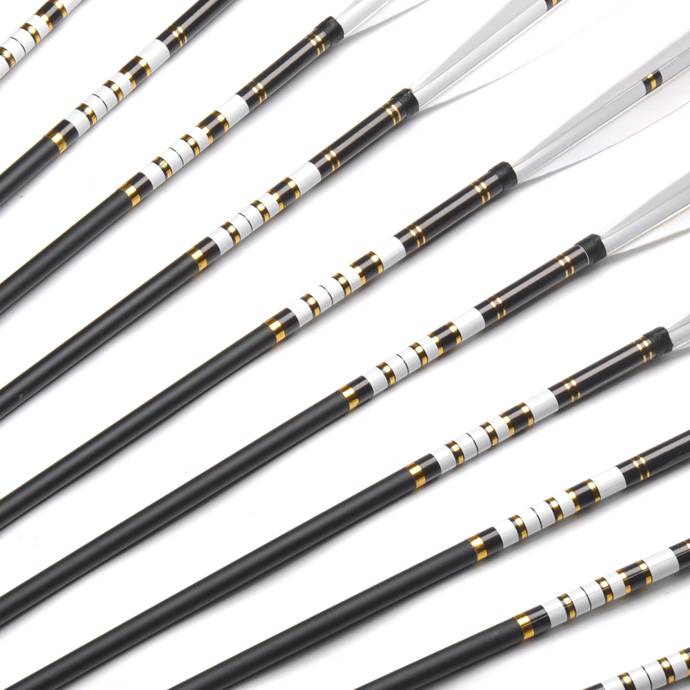 Billige 6 12 24 stücke 80cm Wirbelsäule 500 Carbon Pfeile Metall OD 7,6mm ID 6,2mm mit Türkei Feder für Praxis Jagd Schießen Bogenschießen