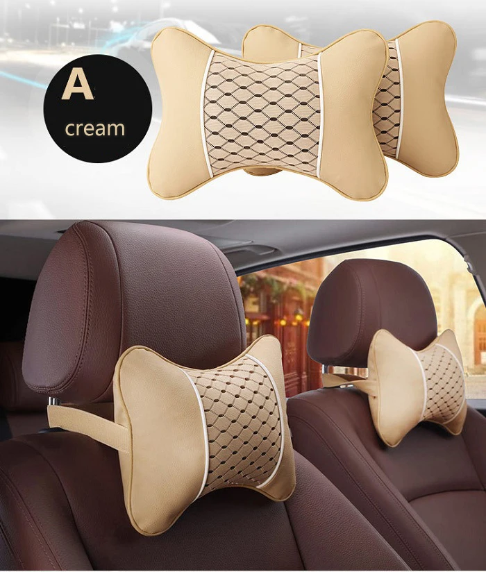 

Auto Car Seat pillow headrest cushion Universal Fit SUV sedans front/back seat automotive parts PU leather check ice silk Wh
