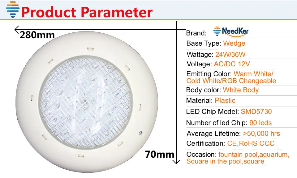 NeedKer Par56 24 Вт 36 Вт плавательный парковое светодиодное освещение RGB+ пульт дистанционного управления подводная лампа лампы для пруда IP68 водонепроницаемые светильники для бассейна