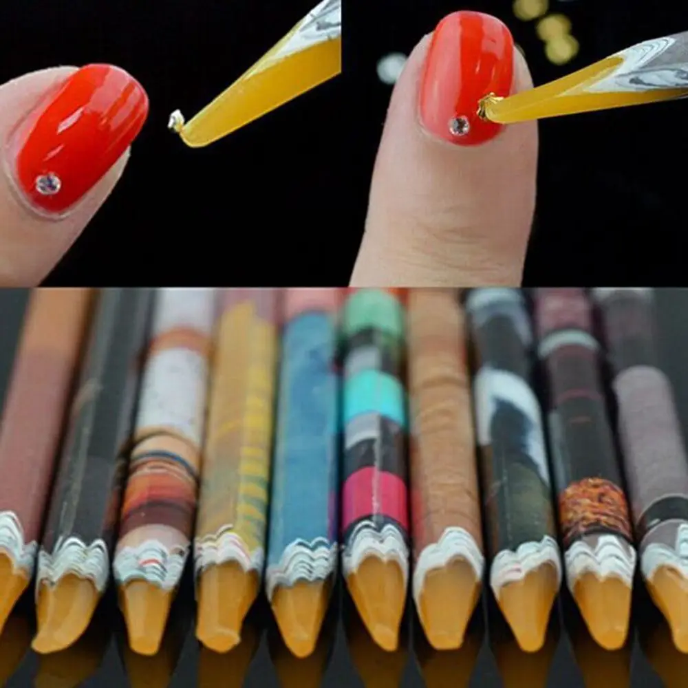 

2x Rhinestones Picker Pencil Diamond Nail Art Pen Pedicure Crystals Wax Manicure