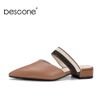 

BESCONE Sheepskin Women Flats Spring Summer Pointed Toe Casual Women Flats Patchwork High Quality Women Shoes Size 33-40 BO94