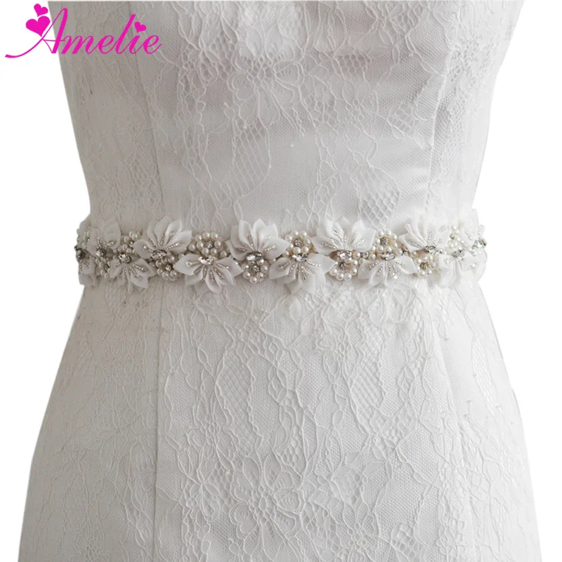 Pearl Wedding Belt Beaded Bridal Belt Applique Bridesmaid Sash Belt for Women & 