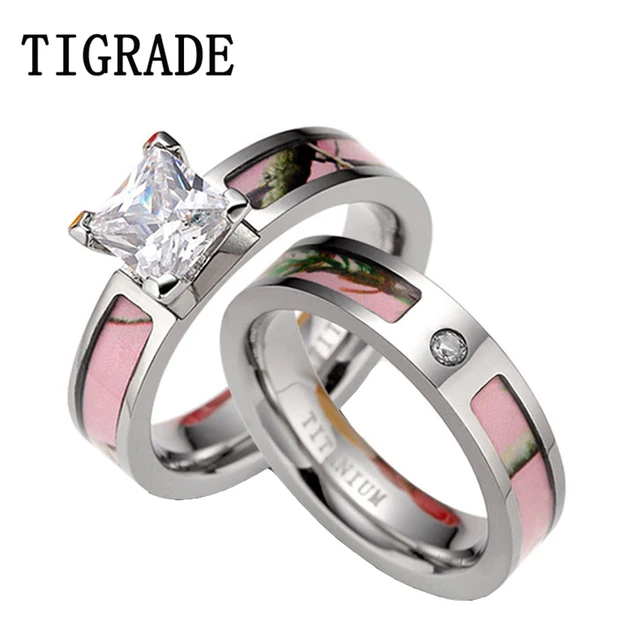 Tigrade Luxury Cubic Zirconia Pink Camo Ring Set Women Anium Tigrade Luxury Cubic Zirconia Pink Camo Ring Set Women Anium Wedding Band Engaement Rings
