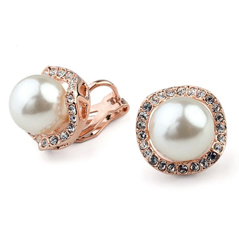 

Non pierced ear clip for bride ear cuff pearl clip on earrings crystal jewely gold color brincos boucle d'oreille