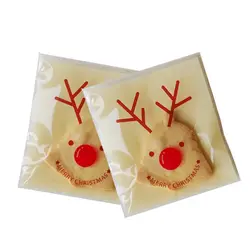 100 шт. Рождественская сумка из OPP сумка Рождественская Милая голова лося самоклеящиеся конфеты печенье сумки для хранения