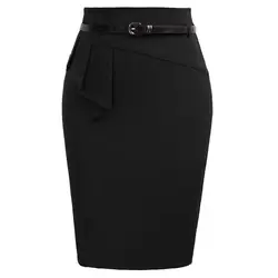 Женская юбка-карандаш, обтягивающее бедра с высокой талией и поясом, Повседневная летняя винтажная