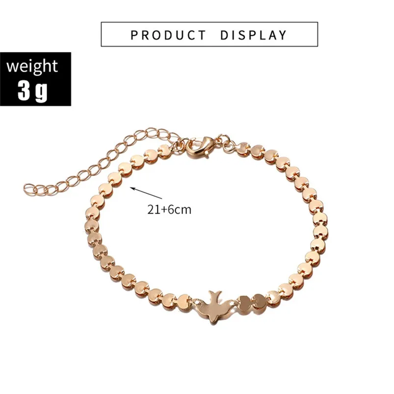 Geometric round chain round chain bird animal ankle chain bracelet acero inoxidable joyeria mujer luxury brand F14 (4)
