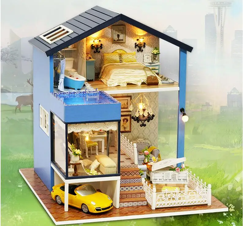 Кукольный домик ручной работы Miniatuur кукольный домик Модель деревянная игрушка мебель Каса де куклы Boneca игрушечные дома Каса Кукольный дом speelhuis