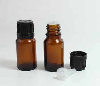 

2017 New 200 pcs 10ml amber glass essential oil bottle with tamper evident cap essentia oil container Amber packaging
