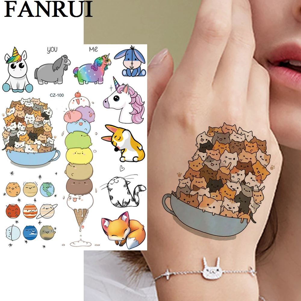 Fanrui Cartoon Cat Cute Temporary Tattoos For Children Sticker Flash Planets Fake Tatoos Lovely Uncorn Art Custom Tattoo Wrist Temporary Tattoos Aliexpress