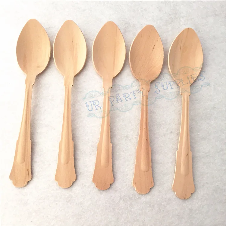

Free Shipping 60pcs Disposable Wooden Spoons Handcrafted Barouque Style Wooden Cutlery Eco Friendly Party Utensils for Wedding