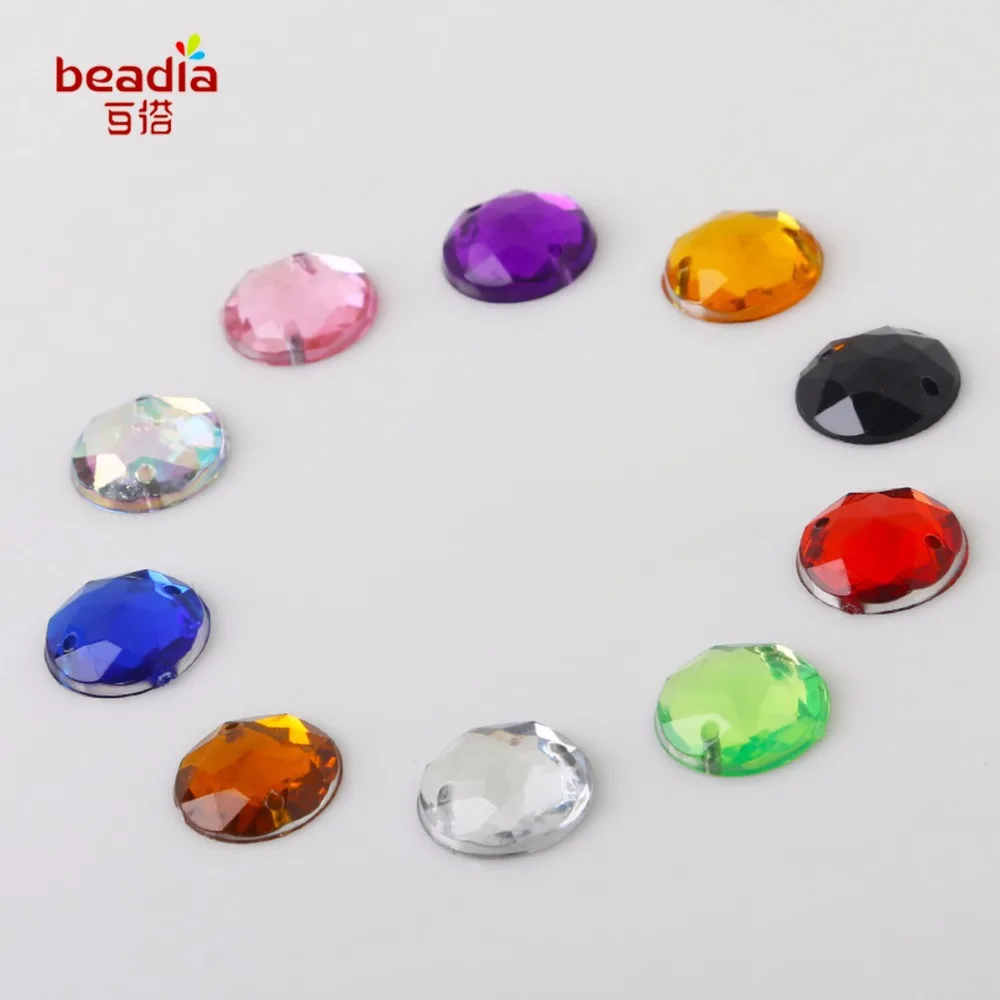 

New Arrival!!Round Chamfered Surface Acrylic Rhinestones 12mm Crystal Stone 2 hole Flat bottom 50pcs/bag For Jewelry Accessories