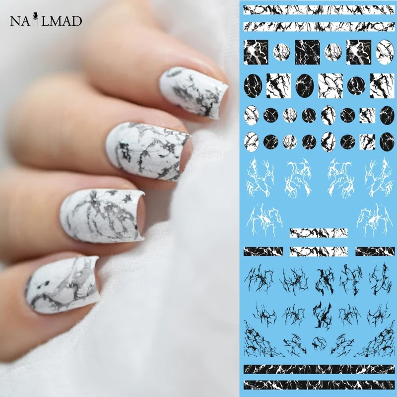 1 лист NailMAD каменные мраморные наклейки для ногтей переводные наклейки s Белый мрамор наклейки для ногтей татуировки черный мрамор водная горка