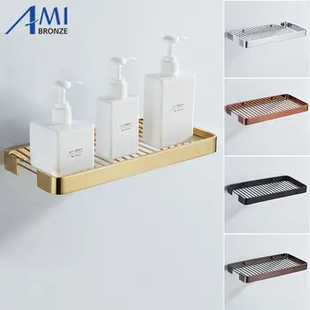 

Solid Brass Basket Golden Polished Bathroom Hardware Bathroom Shelves 30CM Long Wall Mounted Cosmetic Shelf Storage Basket