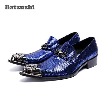 

Batzuzhi Fashion Men Shoes Oxfords Iron Pointed Toe Leather Business Shoes Blue Male Wedding, Party and Runway Shoes, Size US12