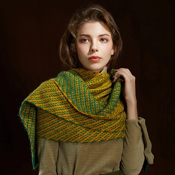 Женский шерстяной вязаный зимний толстый теплый осенний шарф, длинные женские дизайнерские шали в горошек, теплые женские шарфы, женские шарфы - Цвет: Green