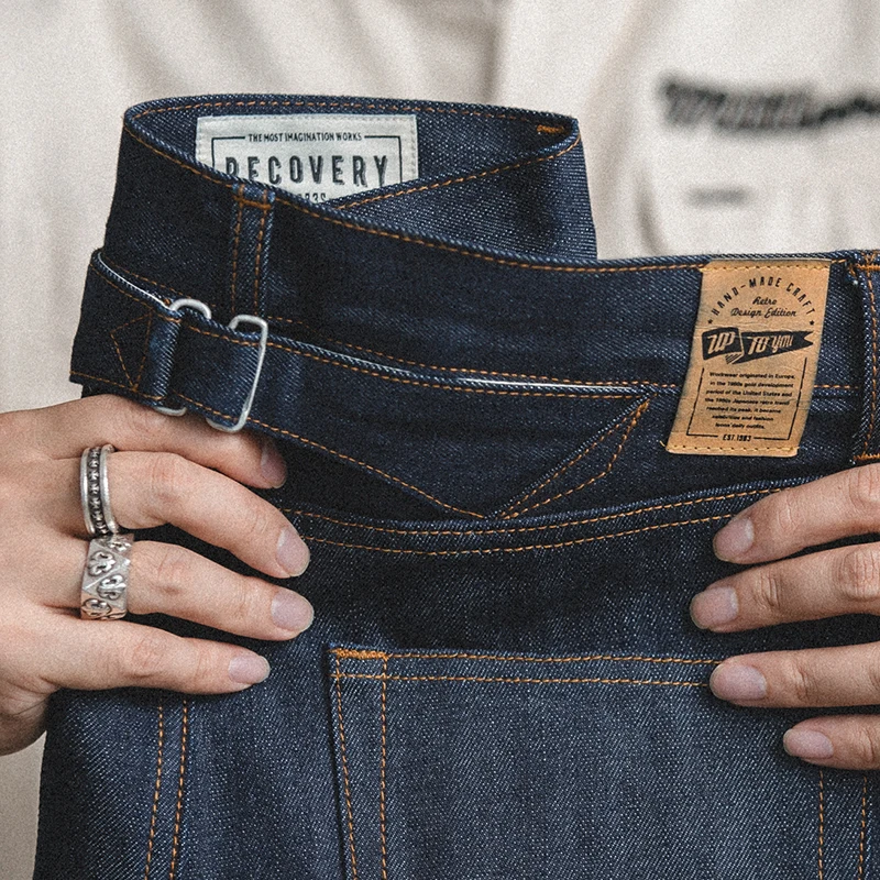 Maden men's retro Paris buckle high waist straight jeans classic