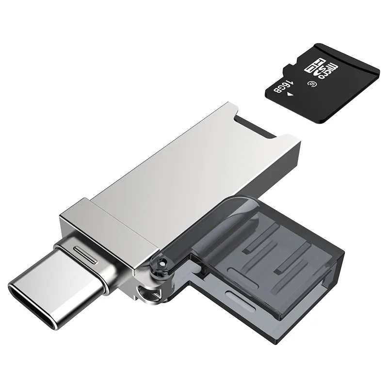 DM USB C кард-ридер CR006 Micro SD/TF type C мульти-ридер для MacBook или смартфона с интерфейсом USB-C - Цвет: Silver