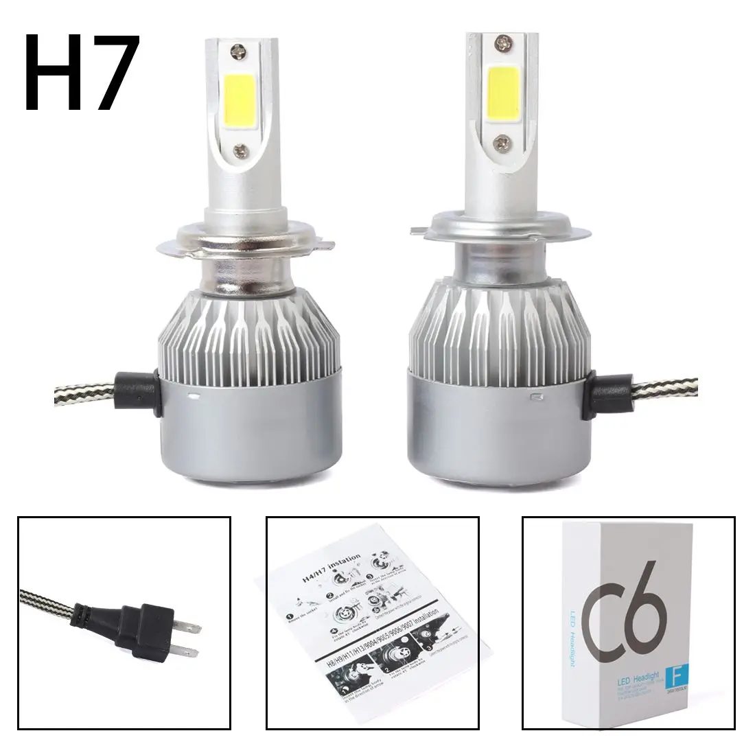 2pcs C6 LED Car Headlight Kit COB H7 36W 7600LM White Light Bulbs _ -