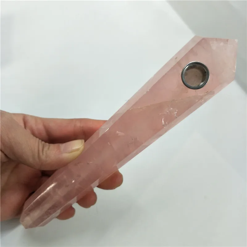 Dhxsw большой розовый кристалл натуральный розовый кварц кристалл точка палочка gemstone исцеление с металлической Фильтры 16-18 см