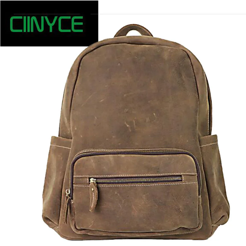 

100% Genuine Leather Cowhide Rucksack Male Backpack High Quality Crazy Horse Men Shoulder School Travel Laptop Knapsack bag