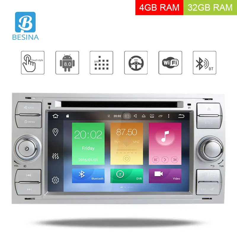 

BESINA Octa Core Android 8.0 Car DVD Player For FORD Focus S-MAX Mondeo Kuga C-MAX Fiesta WIFI GPS Radio 4G+32G multimedia Audio