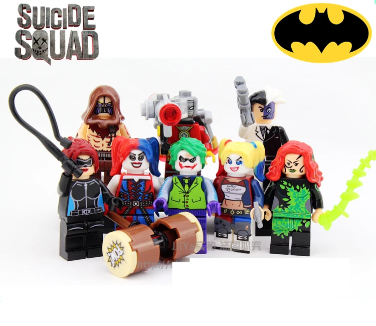 Beste 8 stks Suicide Squad Joker Harley Quinn Catwoman Vogelverschrikker Poison Ivy Twee Gezicht Super Heroes minifig Bouwstenen Kids speelgoed