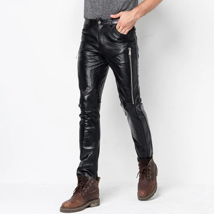 Leather Pants Real Jeans Mens Premium Red New Stitches Men S Motorcycle Style 11