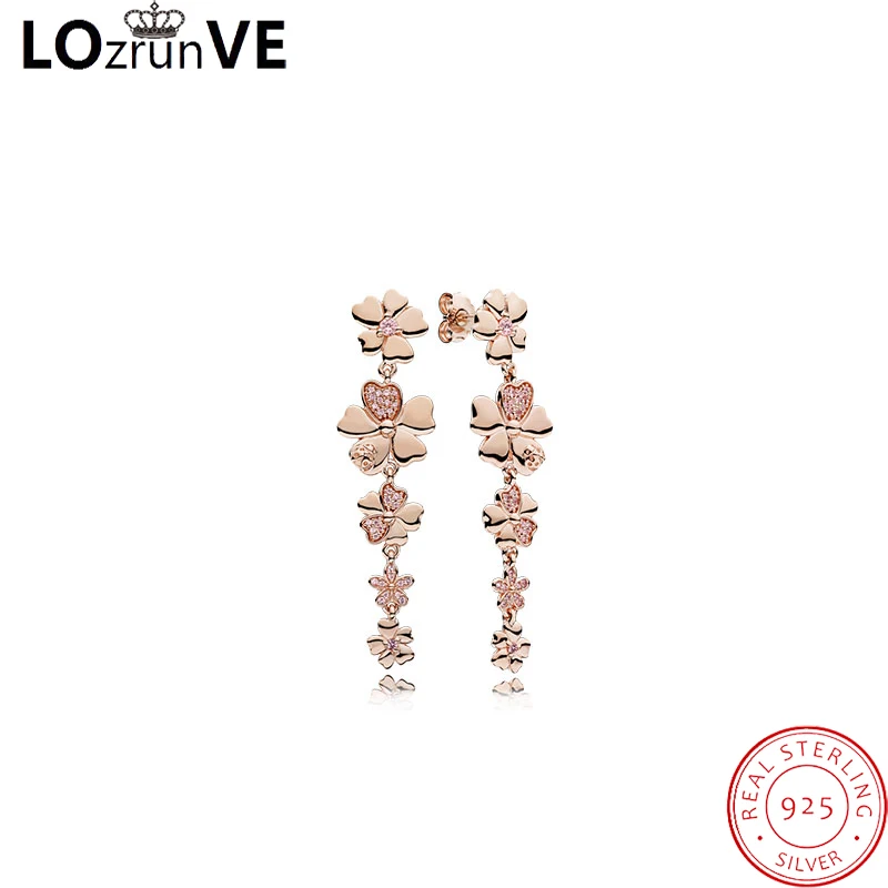 

LOZRUNVE 2018 original 925 silver boucle d'oreille high quality elegant rose gold fower party dangle earrings women wholesale