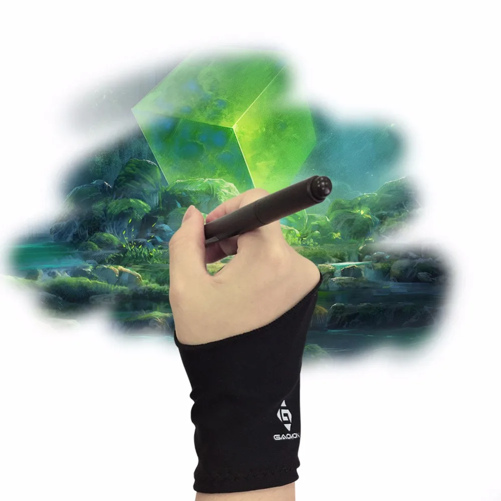 Goedkoop GAOMON Twee Vinger Anti Slip Zwart Kunstenaar Lycra Handschoen voor Grafische Tablet LED Lichtbak Pen display Gratis Grootte