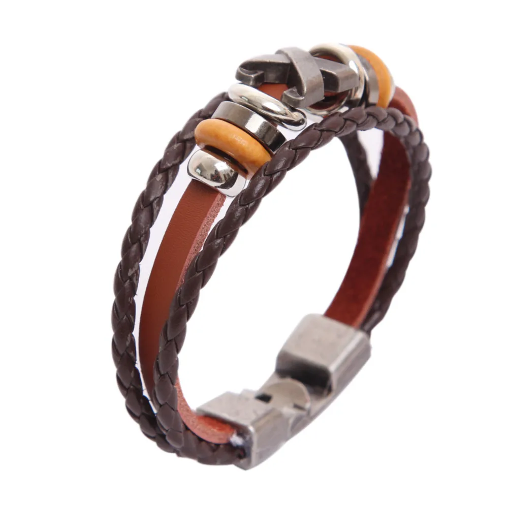 Fashion Leather Bracelet Special Design Three Layers Bracelet Brown
