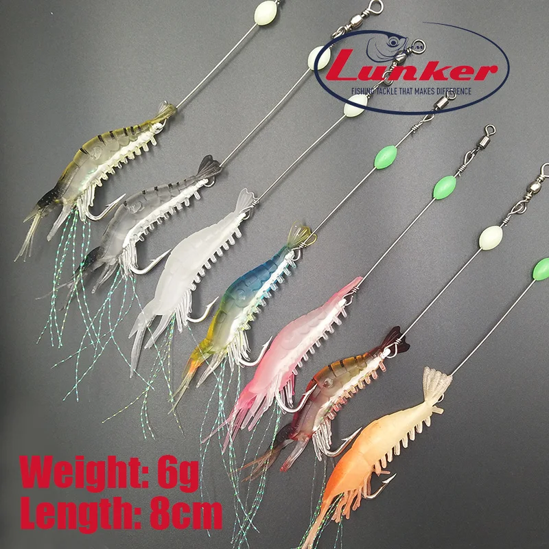Lunker Sabiki lure flasher rig hook soft bait luminous shrimp glow dark