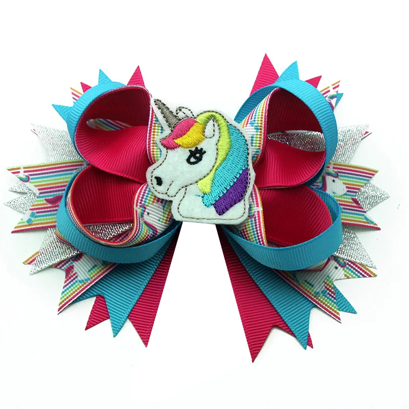 

5 Inch unicorn Cute Kids DIY Solid Hair Bows For Children Back To School Hair Clips Cartoon Girls Headwer Hair Accessories gifts