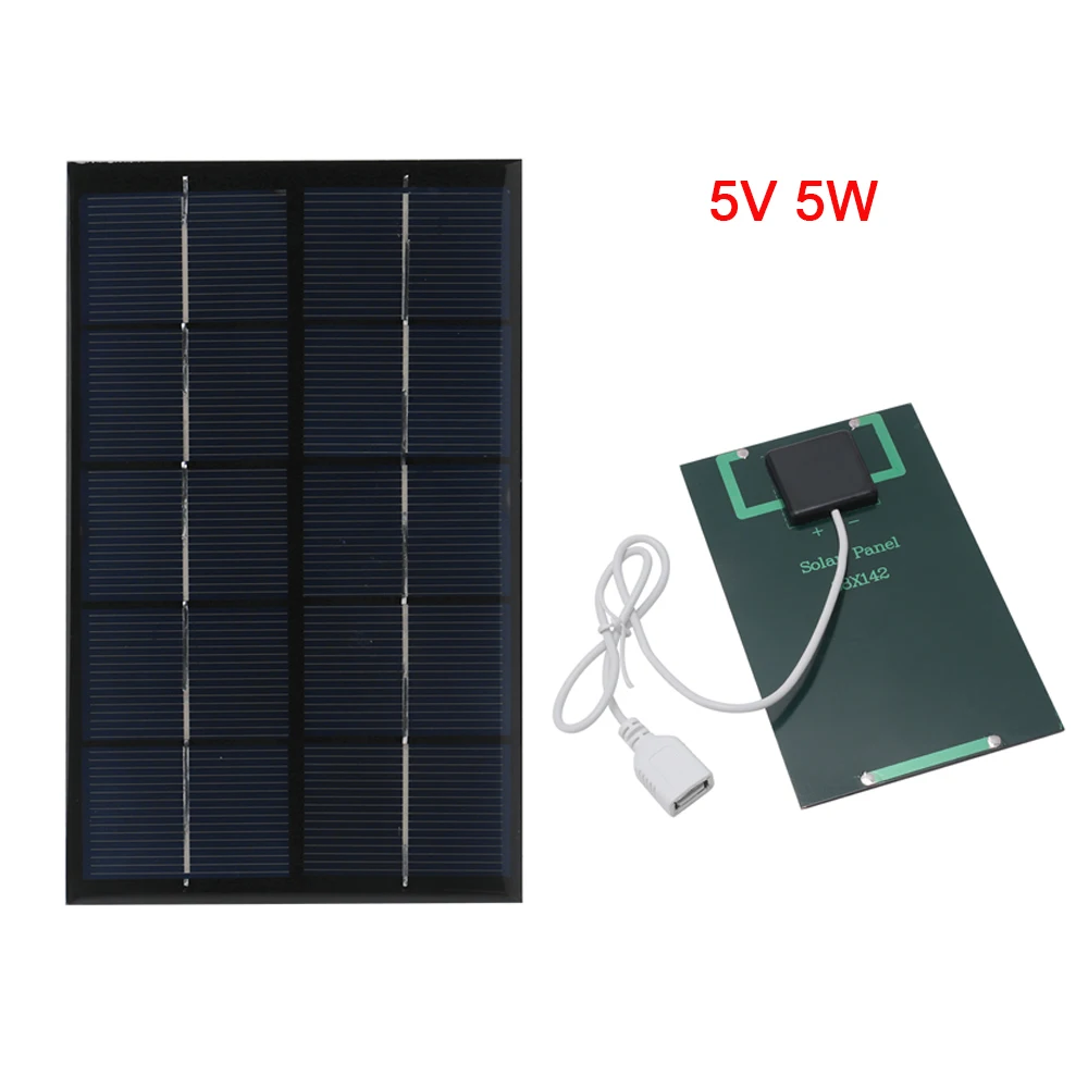 

USB Solar Panel Cells Battery Charger 5V 5W Polysilicon USB Port Fast Charging for Mobile Phone Outdoor Travel Camping Emergency